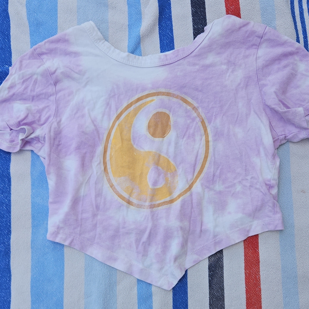 Purple Tie-Dye Crop Top with Yin Yang Design